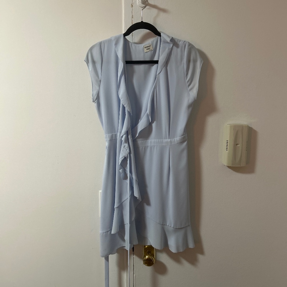 Aritzia Light Blue Mini Dress with Ruffle Detail